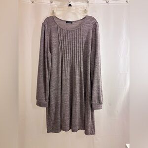 Pleated Front Long-Sleeve Dress in Heather Mauve